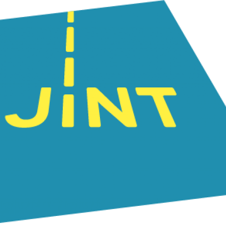 logo Jint- gele letters op blauwe achtergrond