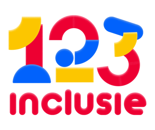 logo 123 inclusie met speelse cijfers in het rood, blauw en geel